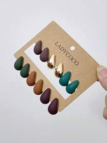 LADYCOCO 6件組時尚可愛ABS塑料高端多色水滴耳環，適合女性耳環套裝 - 彩色 - 查看 6