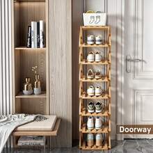 坚固耐用的竹制折叠鞋架 | 节省空间的多层鞋架，适用于小空间、玄关、走廊、卧室、浴室、办公室和客厅，易于组装 - 棕色 - 查看 9