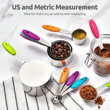 10pcs Stainless Steel Measuring Cups And Spoons Set, Cooking And Baking Kitchen Utensils, Includes 5 Cups And 5 Spoons With Non-Slip Silicone Handles And Markings, Suitable For Measuring Dry And Liquid Ingredients, Baking Tools Set, Kitchen Accessories, Kitchen Tools - Multicolor - View 7