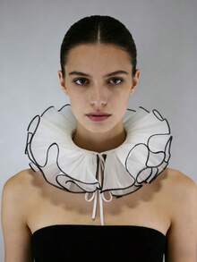 1pc Black & White Ruffled Collar, New Chiffon Collar Accessory, Versatile & Sweet Scarf For Women, Wedding & Party - A - View 3