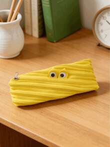 2个/1个卡通铅笔盒，大眼怪兽笔袋，大容量文具收纳盒，可爱收纳袋，学生返校用品，便携式收纳袋，可收纳眼镜、文具、口红、化妆品、耳机、数据线等，创意卡通收纳袋，送给同学、朋友、孩子的礼物，带拉链的创意铅笔盒