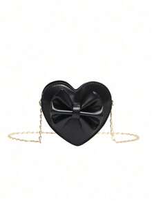 1个PU拉链封口斜挎包，时尚迷你心形链条单肩斜挎包，ins韩版小众设计，简约精致的口红耳机包，舒适肩带，光滑百搭，适合日常出行和休闲娱乐，可作为礼物赠送。 - 蝴蝶結愛心斜背包 - 查看 15