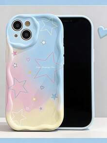 "Funda para Teléfono Compatible con iPhone (Modelos Recientes) - Diseño de Borde Ondulado Estiloso - Variedades: Solido/Desgradado Estrellas/Flores Pequeñas - Funda de Silicona Resistente a Golpes" - Multicolor - Ver 4