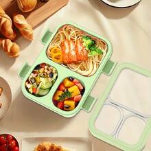 1pc New Bento Box Salad Lunch Box With Transparent Lid, Minimalist Design, 3 Independent Compartment Lunch Tray, Microwave , Multifunctional Portable Meal Box, Surprise Gift Box