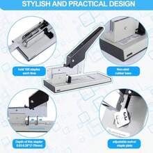 XISH Tyenaza Grapadora Resistente Grapadora de Largo Alcance 210 Hojas de Alta Capacidad con 100 Grapas Profundidad de Grapado Ajustable 7-65 mm Material de Aleación para Industrial Oficina Hogar - como en la foto - Ver 6