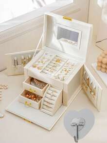 Extra Large Jewelry Box For Women, Elegant PU Leather Jewelry Case In White Black, 6-Tier Design With 5 Spacious Drawers, Ample Storage Capacity For All Your Precious Accessories, Includes Stylish Mirror, Perfect Jewelry Storage Organizer For Birthdays, Anniversaries, And Special Occasions, Ideal Gift For Fashion-Forward Individuals And Watch Enthusiasts, Keep Your Treasures Organized And Easily Accessible, A Must-Have For Every Jewelry Lover - Multicolor - View 9