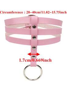 Women's Stylish Edgy Pastel Pink Collar - Multi-Strap Metal Ring Decor Cool Collar, Halloween Carnival Dance Party Outfit Accessory Collar - Pink - View 8