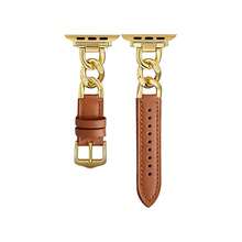 1 件男女通用创意时尚休闲奢华银色/金色/玫瑰金金属手链，配柔软棕色皮革表带，可调节腕带，兼容智能手表 Ultra 2 1 SE 9 8 7 6 5 4 3 2 1 系列 38 毫米 40 毫米 41 毫米 42 毫米 44 毫米 45 毫米 49 毫米智能手表表带配件 - 棕色 - 查看 8