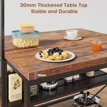 Isla de cocina de 42 pulgadas con ruedas: soporte para microondas y rejilla para panadero con 3 estantes de almacenamiento, 5 ganchos y cubierta extraíble, carrito con ruedas con capacidad de 400 lb para cocina y comedor. - Marrón - Ver 4