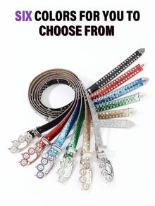 1条男士虎头扣朋克风新款水钻腰带，镶满水钻，Y2K欧美风格腰带