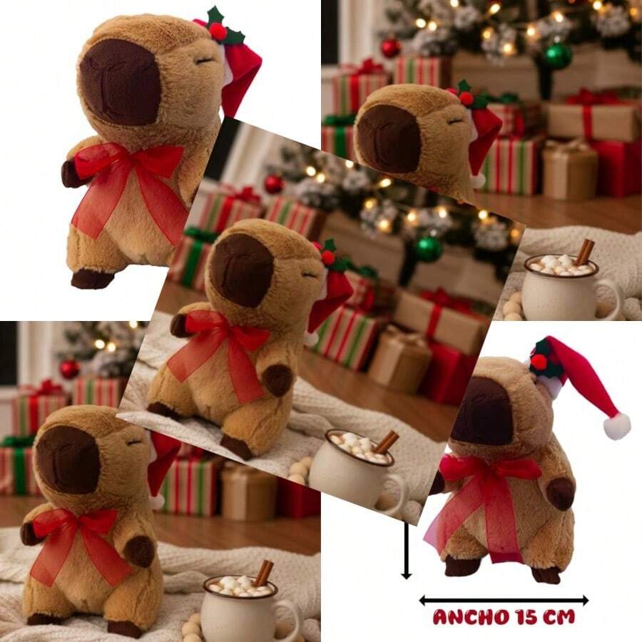 dsgMuñeco Capibara de Peluche de Navidad Hecho en México Juguete Capybara Navideño de Peluche y Gorro de Santa Adorno y Decoración Navideña Tierno Juguete Suave y Abrazable Regalo de Navidad para Niñosretges - como en la foto - Ver 1