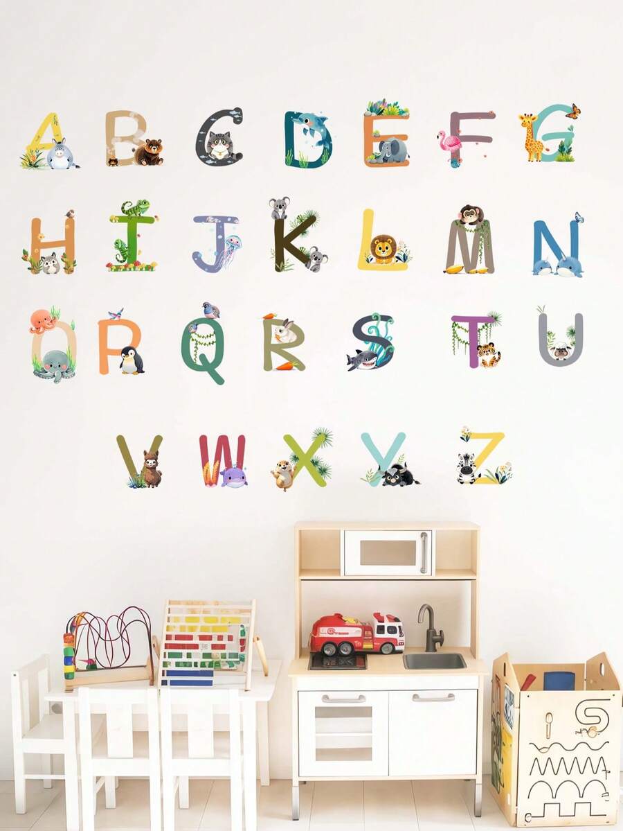 Cartoon English Alphabet Wall Stickers For Kids Room, Nursery Early Education Toddler Decals, Kindergarten Decoration - Multicolor - View 1
