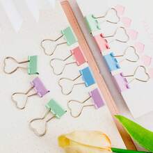 1个/10个粉色心形19毫米金属办公文件夹，折叠式设计，粉色心形回形针，办公用品文件夹，金属财务规划师文件夹夹，多功能粉色心形金属文件夹夹 - 链夹，适用于照片、标签、文件和办公/家居装饰DIY文具配件，情人节礼物，节日礼物 - 彩色 - 查看 4