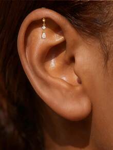 1pc 925 Sterling Silver Cartilage Earrings For Women Flat Back Hypoallergenic Stud Hoop Cartilage Earring Daith Conch Tragus Helix Piercing Jewelry Gift For Women - Gold - View 3