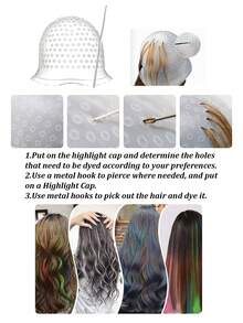 9件套染发工具套装，包括染发帽、挑染帽、染发膏、染发碗、染发刷、染发手套，专业染发配件，适合家庭和沙龙使用，男女通用 - 彩色 - 查看 6