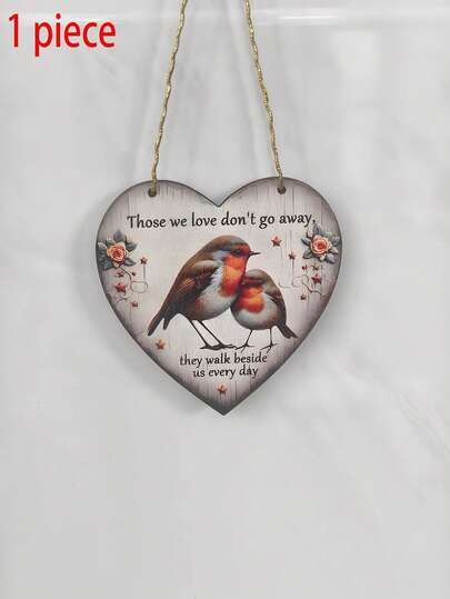 2D Flat, 2D Floor Plan, 1pc, Robin Bird Commemorative Family Logo, Heart-Shaped Wooden Garden Stone Decoration, Decorative Plaques And Statue Prints, Our Loved Ones Will Never Leave, Garden Wall Tribute, Wall Or Lawn Decoration, Perfect Sympathy Gift