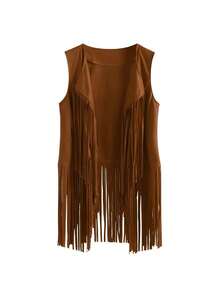 4件套嬉皮派对套装 | 流苏上衣 + 彩色发带 + 和平标志项链和耳环 | 波西米亚风格，音乐节，复古主题服装