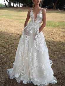 Dress Lace Wedding Dress Sexy White Suspender Bridesmaid Maxi Dress Valentine Outfits For Women Vestidos Elegantes De Mujer - 白色 - 查看 1