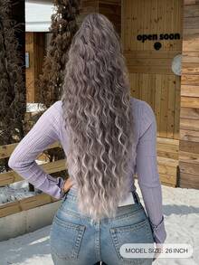 26 Inch Ombre Gray Wavy Heat Resistant Synthetic Claw Ponytail Wig, Suitable For Women To Wear On Christmas, Halloween, Music Festivals, Parties And Daily Use