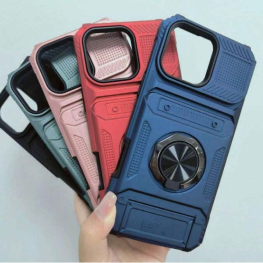 Funda Rígida con Doble Protección|Soporte Metálico Interno + Tarjetero Oculto|Forro Interior de Silicona Suave Amortigua Golpes, Múltiples Funciones en una Sola Funda - Azul - Ver 1