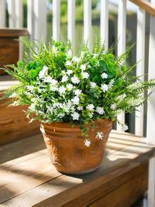 1/7/14pcs Realistic Artificial Green Plants And White Flower Branches (Fern/Spherical Leaves) - UV-Resistant, Non-Fading Faux Plants, Easy-Care Bohemian Decor, Suitable For Wedding Centerpieces, Vase Fillers, Living Room, Patio, Garden And Holiday Party Decorations - Green - View 3
