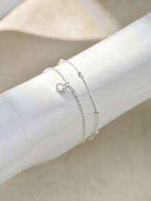 Nooxian 2件套休闲度假风银色几何立方氧化锆十字架吊坠脚链套装（珠子数量随机） - 銀色 - 查看 4