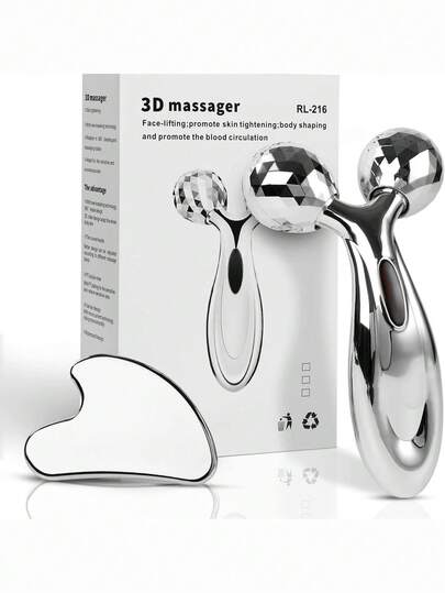 3D Face Massage Roller And Stainless Steel Gua Sha Board Set, Face Sculpting Tool, Effectively Reduces Puffiness And Redness, Metal Skincare Massager, Perfect For Morning Skincare, Post-Workout Recovery, And Travel Self-Care, Especially Suitable For Acne-Prone Skin, Busy Professionals, And Skincare Beginners, Great Gift For Valentine's Day And Mother's Day