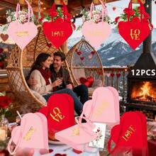 12pcs Romantic Heart Shape Flower Wrapping Paper Bags | Exquisite Love Pattern, Lightweight, Sturdy Material, Perfect For Wedding Party Candy Chocolate Gift Packaging Supplies - Multicolor - View 4