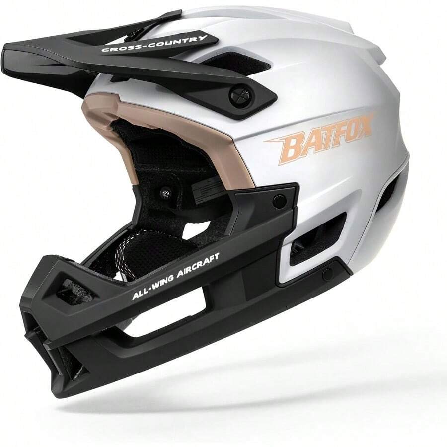 BMX HelmetBATFOX - Casco de bicicleta de montaña de cara completa para hombres y mujeres y adultos casco Downhill DH BMX MTB - Blanco - Ver 1