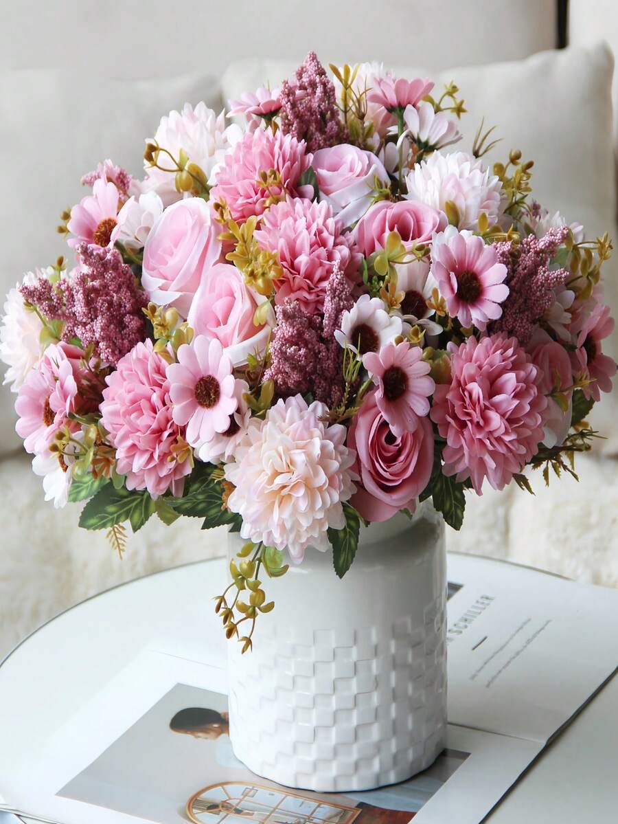 1 Bouquet Of 7 Artificial Roses, Ultra-RealisticIdeal Gift For Mom & All Women Suitable For Scenarios Like Weddings, Home Decoration, Restaurant & Bedroom Adornment, Vase Arrangement, Festival Celebrations, Birthday Parties, Valentine's Day & New Year Gifts, As Well As Autumn Garden & Desk Decoration - Multicolor - View 1