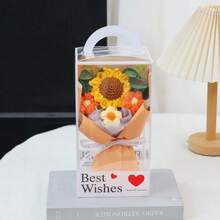 手工编织玫瑰向日葵花束，逼真仿真花卉摆设，创意礼物，适合情人节、圣诞节、婚礼、母亲节、教师节、新年、生日、毕业典礼等场合（含礼盒） - 彩色 - 查看 9