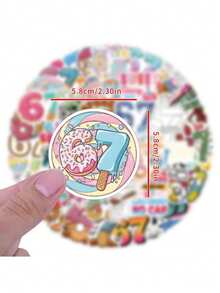 54张趣味6/7贴纸，剪贴簿美学贴纸套装，表情包6/7礼物卡通涂鸦贴纸，6/7趣味贴纸，乙烯基防水贴纸，适用于水瓶、电脑、笔记本电脑、手机、行李箱、笔记本、冰箱、返校季等。 - 彩色 - 查看 5