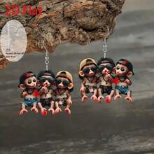 2D Flat Fashion: Three Handsome Little Monkeys 2D Acrylic Earrings - Perfect Gift For Family And Friends, Holidays, Birthdays, Parties - Multicolor - Ver 8