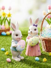 1pc Creative Cute Rabbit Miniature Statue Decor, Easter Sunday Ornament, Handmade Craft, Garden Decoration, Spring Animal Figurine - Multicolor - View 3