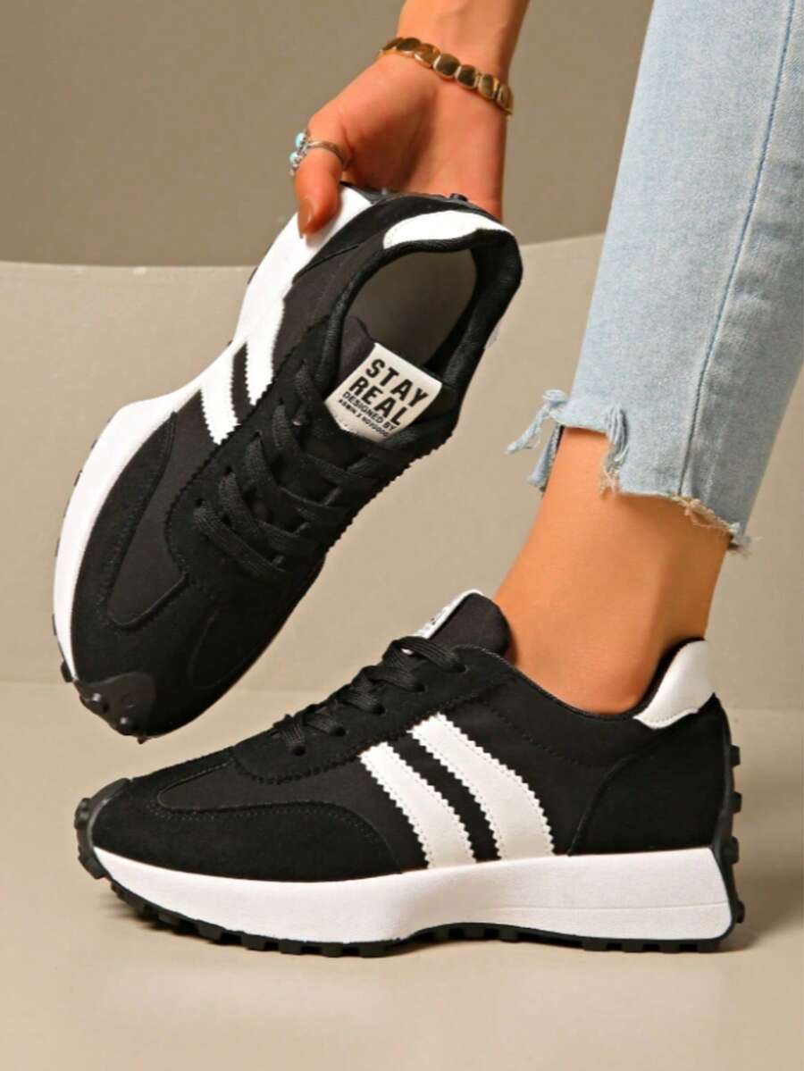 Shoes Retro Chunky Sneakers Instep Bulky Running Sneakers For Women, Shoes For Women - 黑色 - 查看 1
