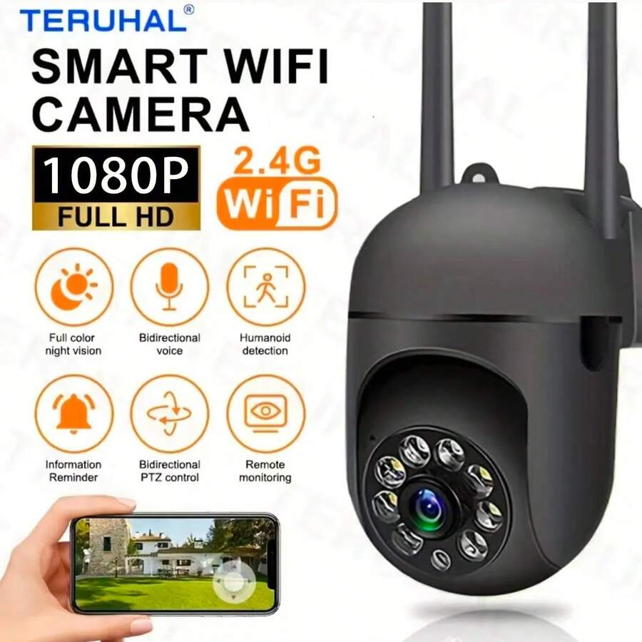 1 pieza 2 piezas Cámara inteligente HD, Cámara de para el hogar inteligente, Detección y seguimiento con IA, Visión nocturna, Conexión inalámbrica WiFi 1080P, Control remoto por teléfono, Cámara interior/exterior, Vista completa 360° Guardián del hogar, Monitor de cuidado del hogar HD, Audio bidireccional - Monitor alimentado por USB - Negro - Ver 1