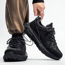 Men's Casual Sneakers, Lace-Up Soft Bottom Flat Comfortable Athletic Shoes, Lightweight Low-Top Daily Casual Outdoor Sports Shoes, Fashionable, Breathable And Lightweight New Thick-Soled Men's Shoes Suitable For Dating, Gathering, Travel, Running - Black - View 2