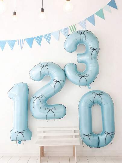 1个40英寸蓝色数字铝箔气球和5个黑色丝带蝴蝶结，适用于生日派对、周年纪念、派对装饰、拍照、公主生日、情人节、家庭生日派对、迎婴派对、单身派对装饰、网红户外拍照装饰，优雅梦幻的生日气球，可爱生日装饰（蓝色生日主题，适合0-9岁儿童），主题生日、新年、圣诞节等场合。