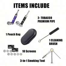 2 Packs 4.3" Long Metal Lay Flat Tobacco Pipe With Screens, Complete Smoking Pipe Accessories Kit, Smoking Accessories, For Smokers, Gift For Father, Boyfriend - 套裝(黑色+紫色) - 查看 3