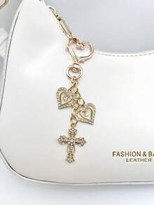 1个时尚优雅的水晶十字心形钥匙扣，女士包包挂饰，手提包装饰，钥匙链配件，单肩包装饰，房间装饰，精致水晶心形礼物，钥匙圈配件，圣诞节，节日礼物 - 彩色 - 查看 4