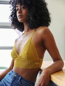 Ribbed Racerback Bralette – Lace Detail Comfort - 赭石 - 查看 4