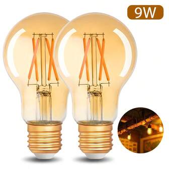 2 paquetes de bombillas LED Edison vintage A19 de Kasotile, alta luminosidad 2700K luz blanca cálida, 9W base estándar E26, 800 lúmenes, CRI 80+, bombilla de filamento de vidrio transparente, adecuada para hogares, restaurantes y casas de campo. No regulable.