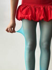 1双女士闪亮极光黑色丝袜/连裤袜，色彩艳丽性感薄款防勾丝透明亮面紧身裤，耐穿透气，夏季美腿必备，时尚性感无脚打底裤，适合日常约会和外出穿着。 - 薄荷藍 - 查看 2