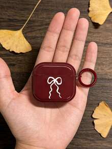 1pc Red Background White Bow Earphone Case, TPU Earphone Protective Cover Compatible With Airpods 4/3, 2/Pro, Girly Style