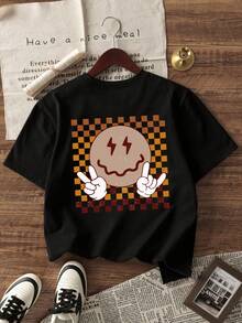 3pcs Baby Boys' Casual Smiling Face Print Round Neck Short Sleeve T-Shirts, Summer Childrenswear - Eye-Catching T-Shirts That Bring Joy And Happiness To Every Child! - Black - View 7