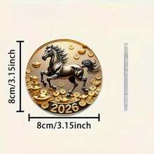 1/2片亚克力马形磁性冰箱贴，配金色铃铛、硬币装饰、水钻，兼容白板磁铁，适用于家居、办公室、汽车、冰箱装饰，2026新年装饰 - 彩色 - 查看 11