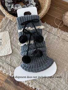 1/6双装 女士彩色绒球装饰蕾丝边可爱百搭保暖加厚过膝腿套，学院风，适合春、秋、冬季穿着 - 彩色 - 查看 18