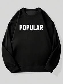 Men's Casual Crew Neck Sweatshirt With Popular Pattern - Black - View 6