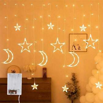 1pc Star & Moon Fairy String Lights, Battery Powered (Batteries Not Included), LED Romantic Atmosphere Night Light, For Home, Camping, Bedroom, Dorm, Garden, Patio, Living Room Decor, Wedding Decor, Suitable For Valentine's Day, Mother's Day, Father's Day, Back To School, Can Be Used As Holiday Gift, Birthday Gift, Housewarming Gift, Wedding Gift
