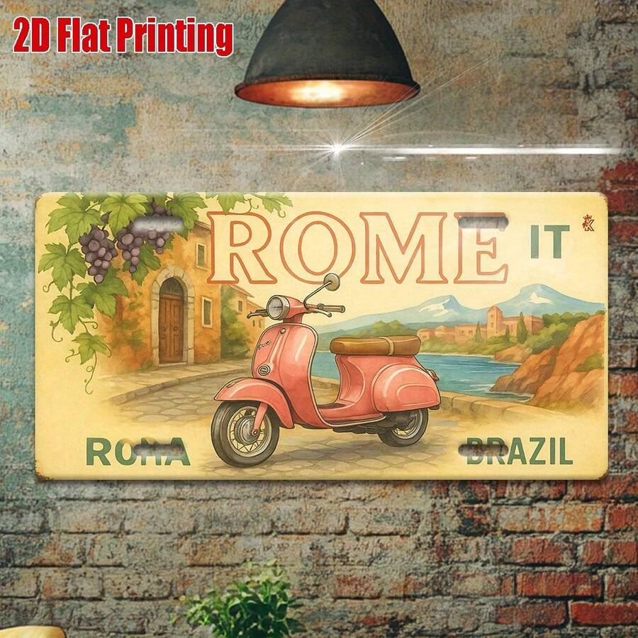 2D Graphic Design, 2D Graphic Printing, Single Piece, Vintage Metal Sign, Decorative Purpose Only, Outdoor Wall Art (203 X 100 Cm), Roman Brazilian Aluminum Sign With Vintage Motorcycle Scene, Suitable For Home, Bar, Cafe, Garage Wall Decoration, Industrial Style Decoration, Travel Gift, 2D Graphic CP - A - View 1